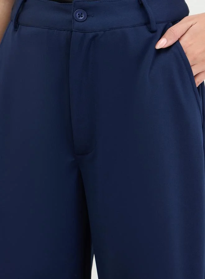 Styli Women Navy Blue Wide Leg Trousers